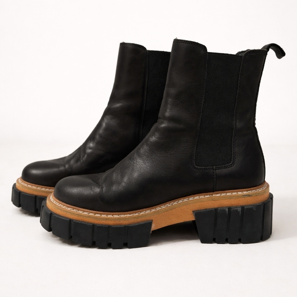 Tamara London Black Leather Chelsea Ankle Boots with Lug Sole size 38